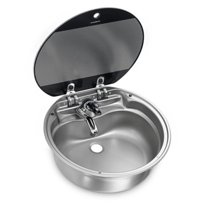 SMEV VA7306FP Round Dometic sink with glass lid