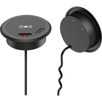 15W Black Wireless Charger with Dual USB Ports