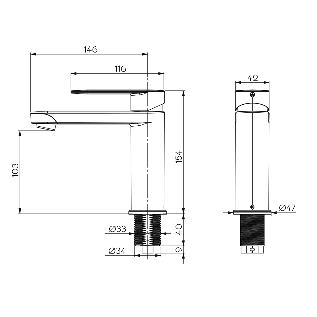 Reich Linnea K Bathroom Tap Black with 25cm Uniquick pipe - Image 2