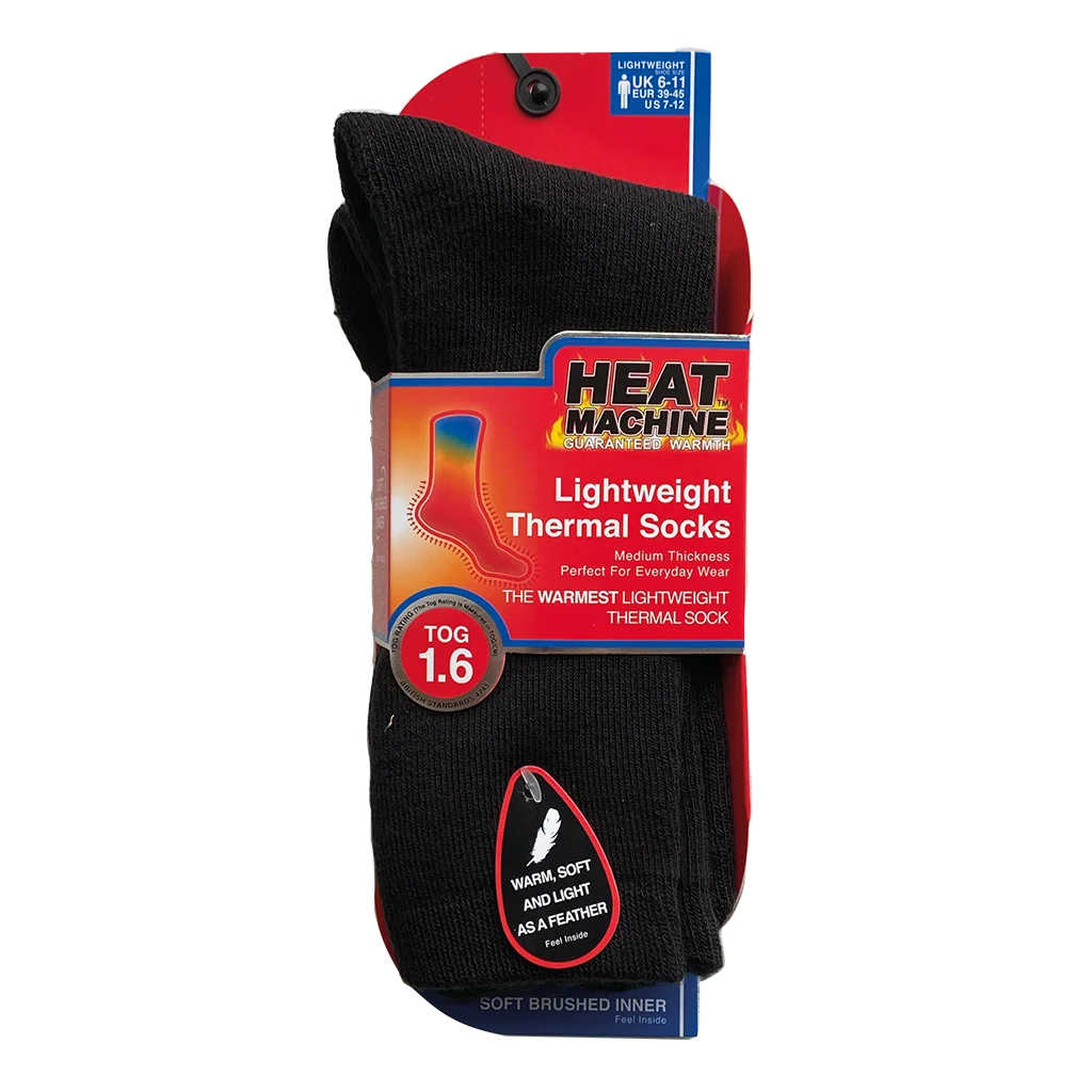 Heat Machine Mens Tog 1.6 Thermal Socks Size 6-11 - Black - Image 2