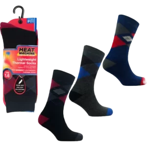Heat Machine Mens Insulated L/Weight Argyle Socks (assorted Colours)