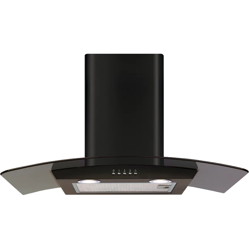 CDA 70cm Curved Glass Chimney Cooker Hood - Black