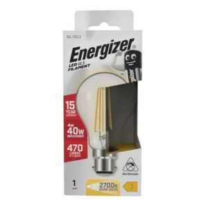 Energizer LED Filament GLS B22 (BC) 470lm 4W 2,700K (Warm White), Box of 1