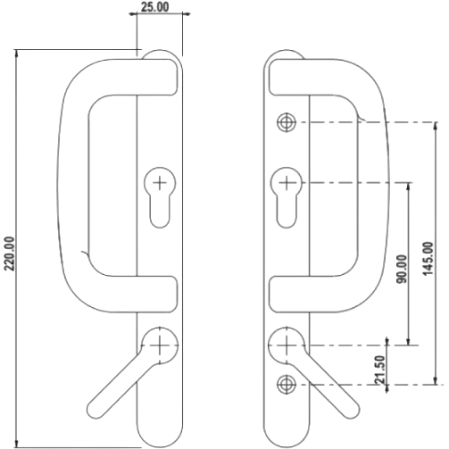 UPVC Inline Patio Door Handle Fuhr Locking White - Image 2