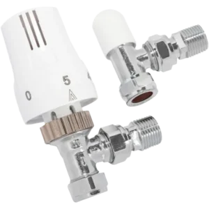 15MM Thermostatic Valve & TRV Head TWIN Pack White